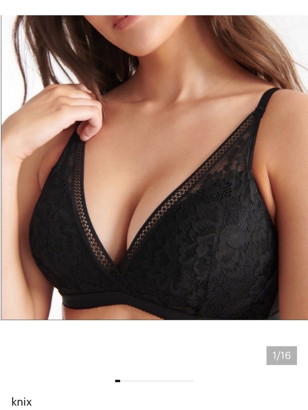Knix Lace Deep V Bralette in black with a floral pattern. XXL